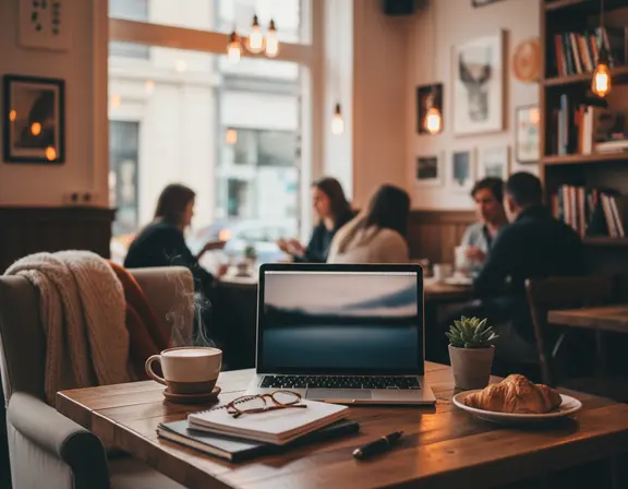 Ofissiz Wi-Fi ile anlaşmalı kafede çalışan bir kişi